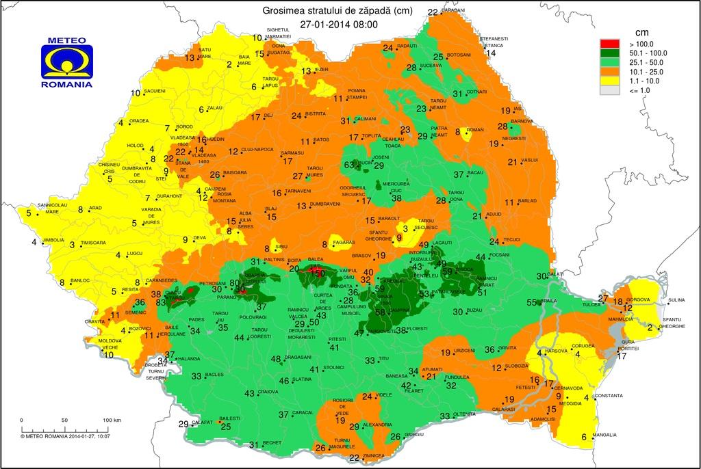 Aici este cel mai FRIG! Vezi harta temperaturilor şi harta stratului de zăpadă!