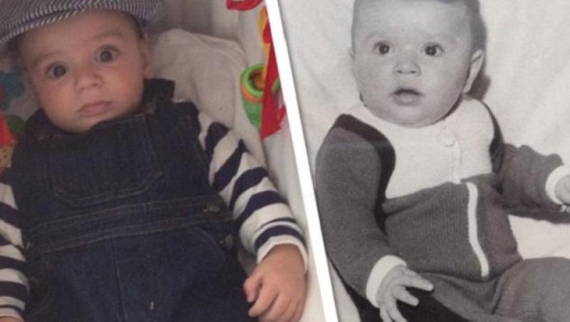 Mama versus fiul, ambii în fotografii la cinci luni. Băiețelul lui Carmen Brumă are exact chipul ei: Uite cât de mult a crescut 