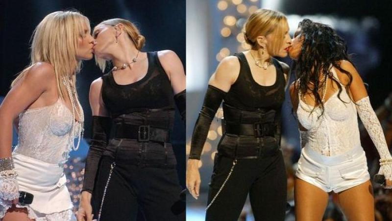 VIDEO și FOTO: Madonna, Britney și Aguilera, date de gol! Povestea din spatele CELEBRULUI SĂRUT din 2003