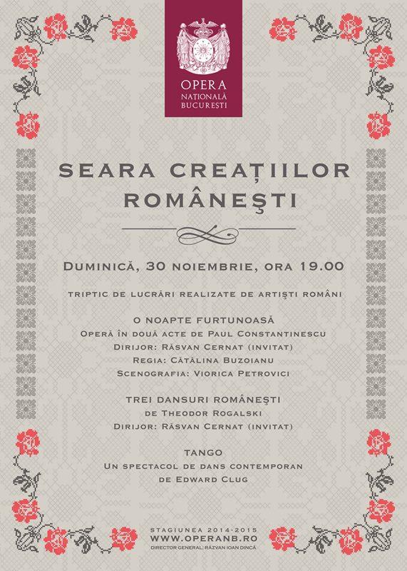 „Seara creațiilor românești" la Opera Națională București