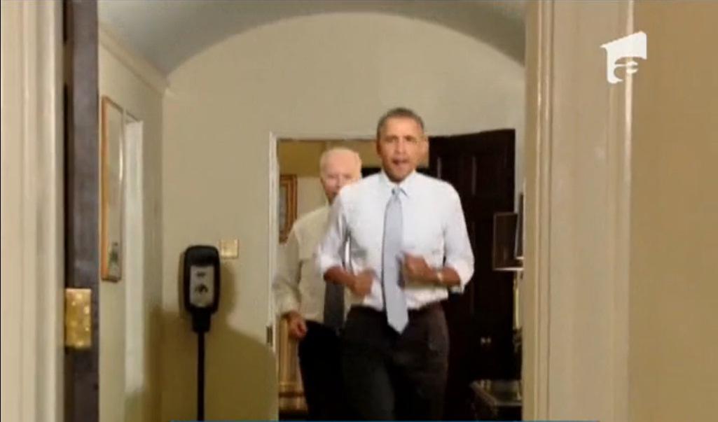Barack Obama şi Joe Biden, sport pe holurile Casei Albe