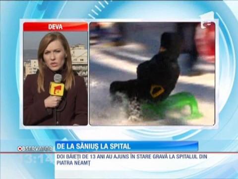 De la săniuş la spital! Doi copii din Piatra Neamț s-au accidentat grav la joacă!