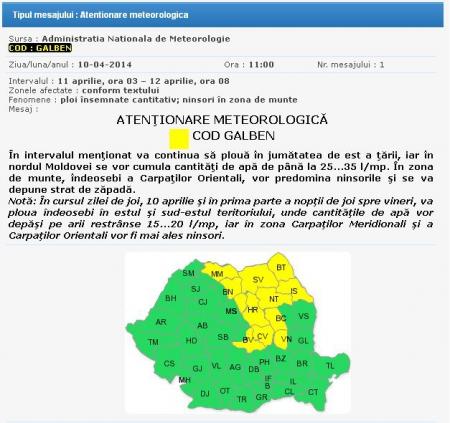 Alertă &icirc;n Rom&acirc;nia! COD GALBEN DE NINSORI ŞI PLOI!
