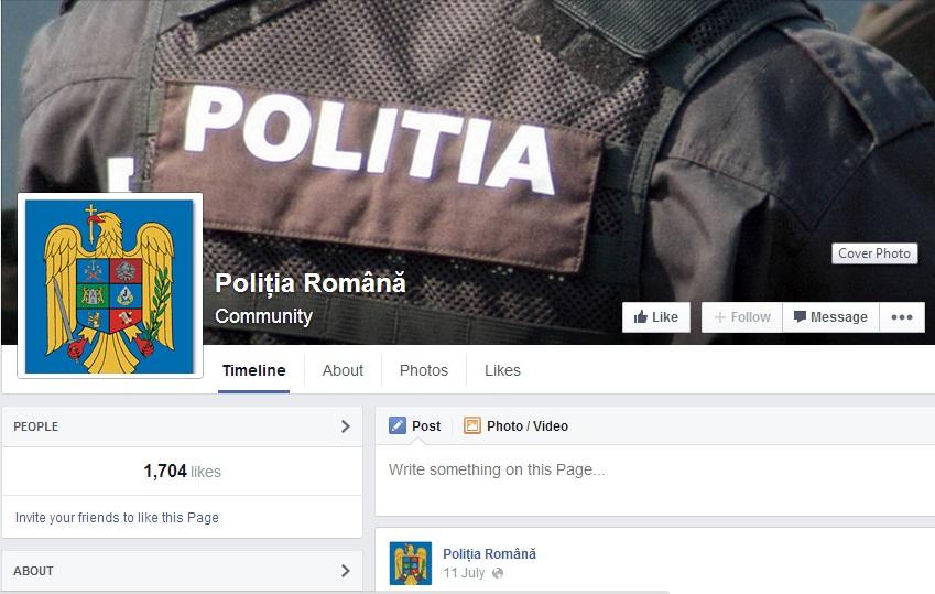 Se conectează cu cetățenii! Poliţia Rom&acirc;nă şi-a făcut cont pe Facebook