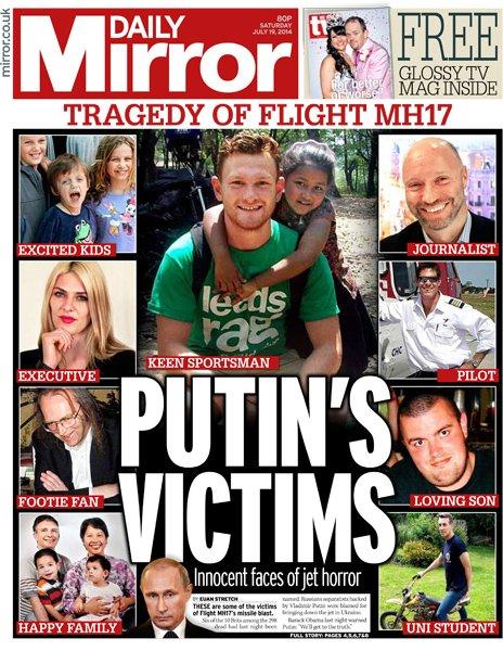 Britanicii &icirc;l acuză pe Putin pentru tragedia din Ucraina! Pagină dură şi emoţionantă a celor de la Daily Mirror
