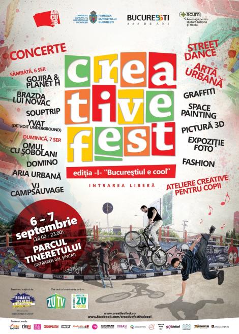 “Bucureștiul e cool” în perioada 6-7 septembrie! OCS, Gojira&Planet H și Brazda lui Novac la prima ediție Creative Fest