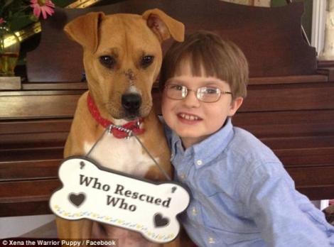 EMOŢIONANT! Câinele care a supravieţuit miraculos face minuni pentru un copil cu autism