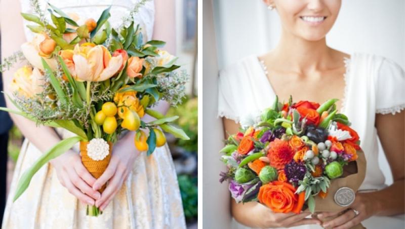 Cel mai nou trend în materie de nunţi! Varza, prazul, lămâile şi morcovii au luat locul florilor obişnuite în buchetul de mireasă