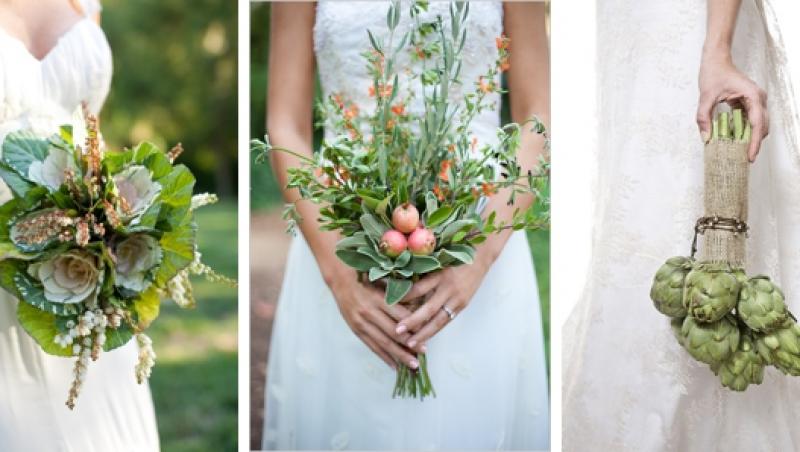 Cel mai nou trend în materie de nunţi! Varza, prazul, lămâile şi morcovii au luat locul florilor obişnuite în buchetul de mireasă