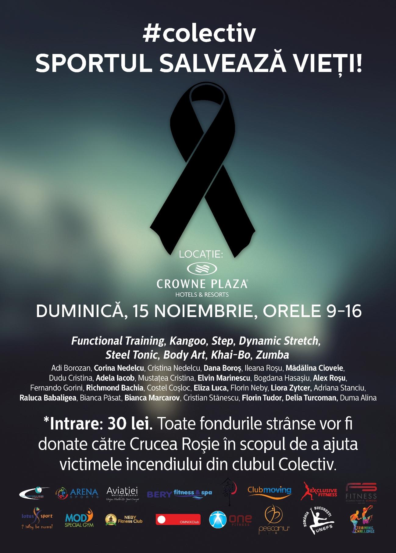 "Sportul salvează vieți" - cel mai mare eveniment caritabil de fitness pentru suportul victimelor din Colectiv