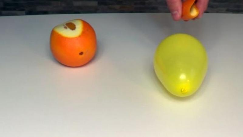 Sparge un balon folosind o portocală! Nu o să-ți vină să crezi ce ușor este! (VIDEO)
