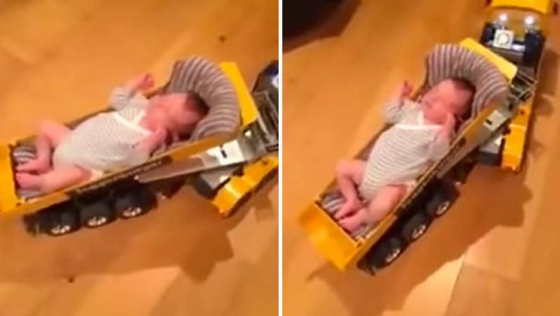 „Cum să adormi bebelușul așa?!” Un bărbat a găsit cel mai TRĂZNIT mod de a liniști copilul! (VIDEO)