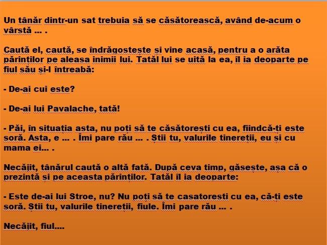 Bancul zilei: Un tânăr dintr-un sat trebuia să se căsătorească, având de-acum o vârstă ...