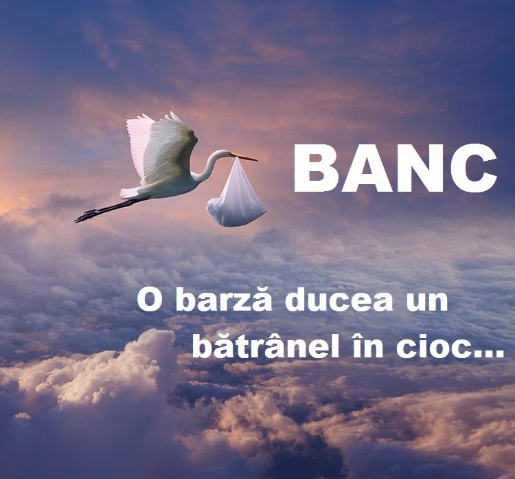 Banc: O barză ducea un bătrânel în cioc...