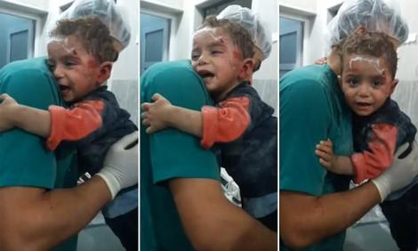 "Așa arată agonia!" Un băiețel sirian scos de sub dărâmături refuză să se dezlipească de salvatorul său. Cum se îndepărtează, începe să plângă. Imaginile îți rup sufletul