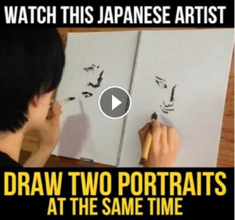 Doar 1% din oameni pot face asta! Desenează "la două mâini" odată cele mai bune portrete. Te uiți și nu-ți vine să crezi