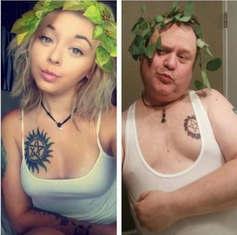 Nu ai cum să nu râzi! Un tată din Marea Britanie parodiază selfie-urile fiicei sale. Imaginile au devenit virale