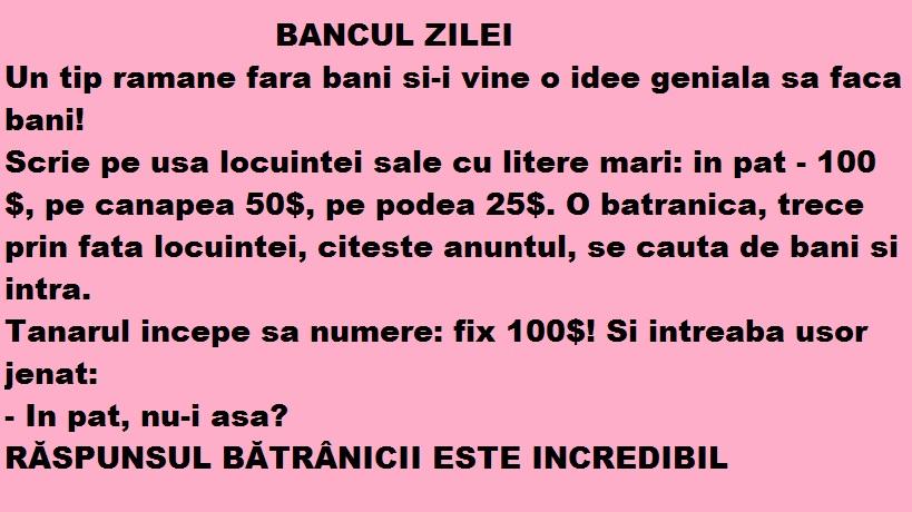 Bancul zilei. Bătrânica nimfomană!