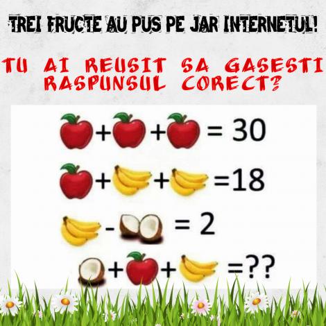TEST! Trei fructe au pus pe jar internetul! Tu ai reușit să găsești răspunsul corect la problemă?