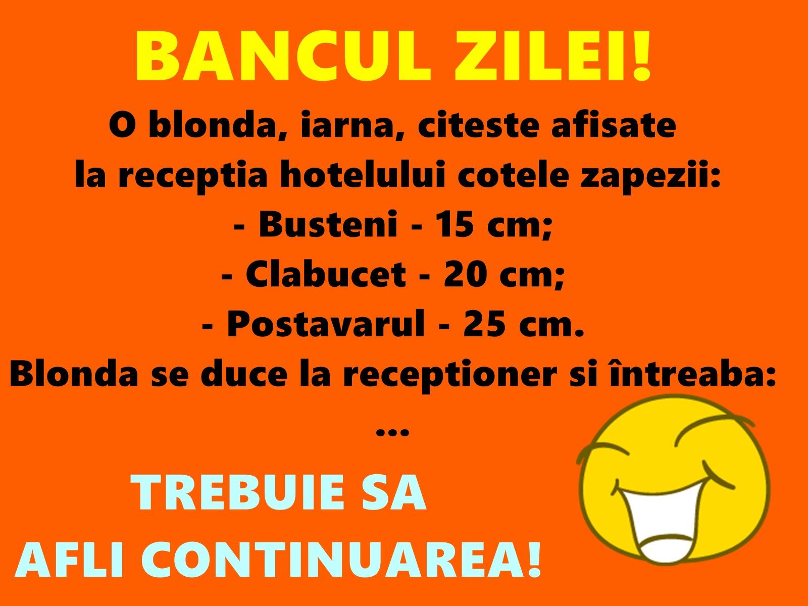 Bancul zilei: O blondă, iarna, citeşte afişate la recepţia hotelului cotele zăpezii...