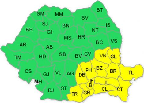 Cod galben de vânt pentru 12 județe din România și municipiul București!