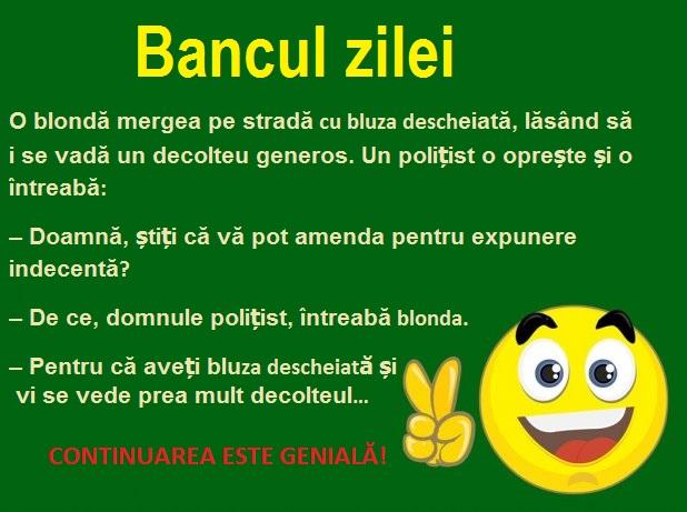 Bancul zilei: O blondă mergea pe stradă cu bluza descheiată, lăsând să i se vadă un decolteu generos...