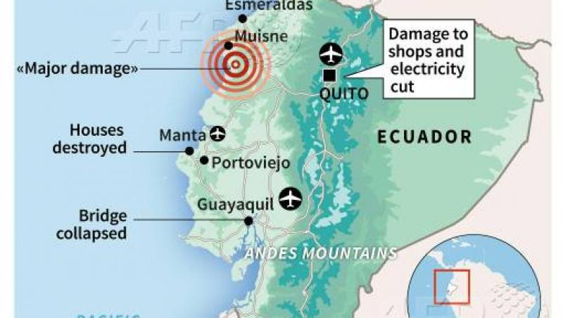 UPDATE: Cel puțin 413 de morți în urma cutremurului cu magnitudinea de 7,8 produs în Ecuador