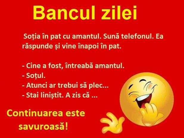 Bancul zilei:  Soția în pat cu amantul. Sună telefonul. Ea răspunde și...