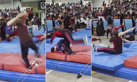 VIDEO! Cum a evitat un antrenor de gimnastică o tragedie: Eleva sa, la un pas să cadă în cap, după ce a alunecat de la paralele