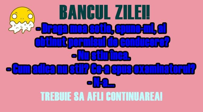 Bancul zilei: Draga mea soţie, spune-mi, ai obţinut permisul de conducere?