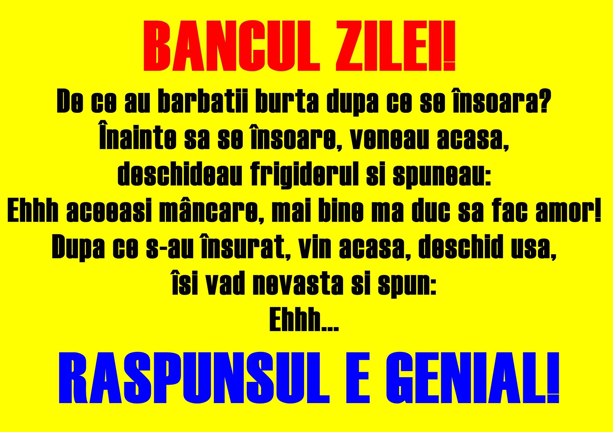 Bancul zilei: De ce au bărbaţii burtă după ce se însoară?