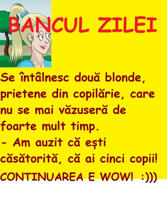 BANCUL ZILEI! Se întâlnesc două blonde, prietene din copilărie, la o șuetă. Una are cinci copii...