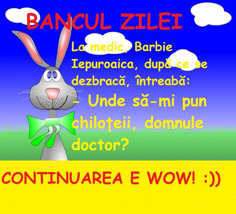 Bancul zilei! La medic, Barbie Iepuroaica, după ce se dezbracă, întreabă: "Domnule doctor, ...