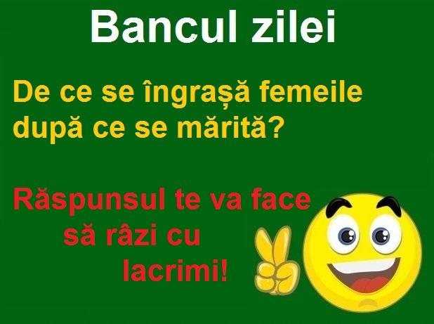 Bancul zilei: De ce femeile se îngrașă după căsătorie? Simplu!