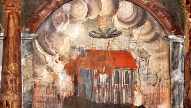Credincioșii au rămas înmărmuriți! Un OZN, prezent în picturile dintr-o biserică din Sighișoara