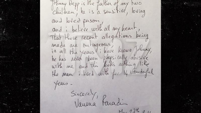 Scrisoarea pe care Vanessa Paradis ar fi scris-o pentru a-l susține de Johnny Depp
