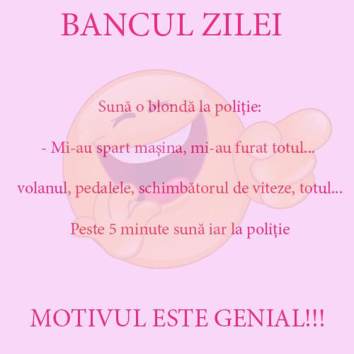 BANCUL ZILEI! Sună o blondă la poliţie: - Mi-au spart maşina, mi-au furat totul...