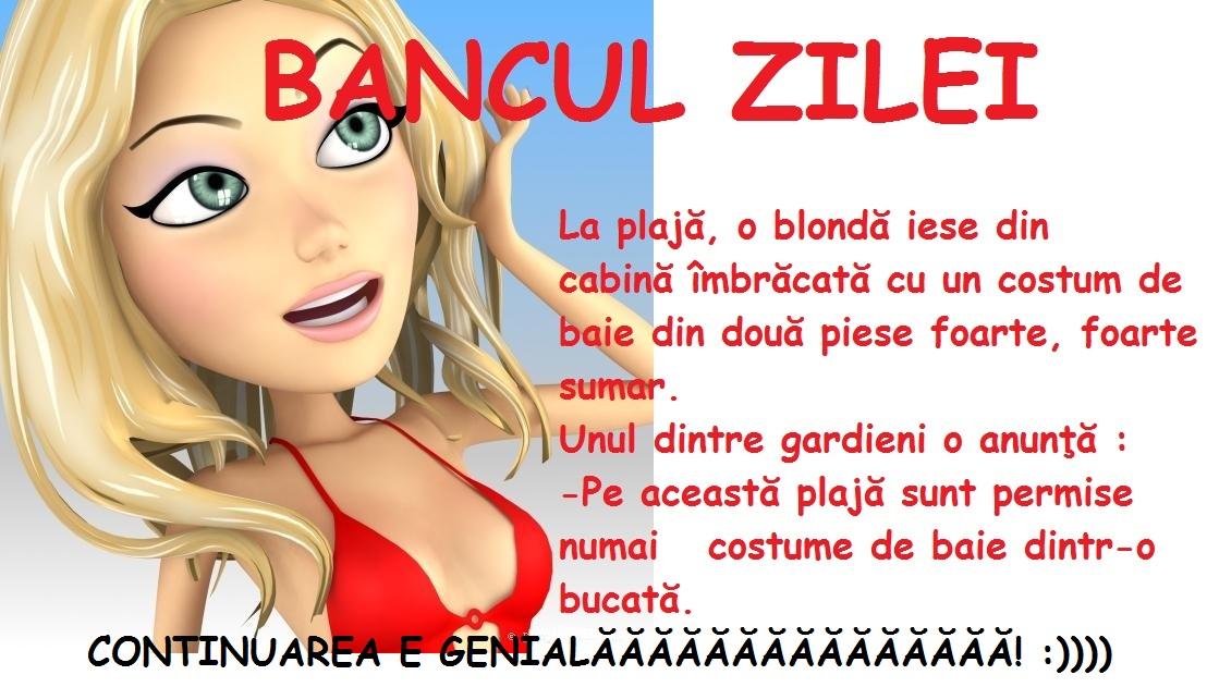 BANCUL ZILEI: La plajă, o blondă iese  îmbrăcată cu un costum de baie din două piese foarte sumar