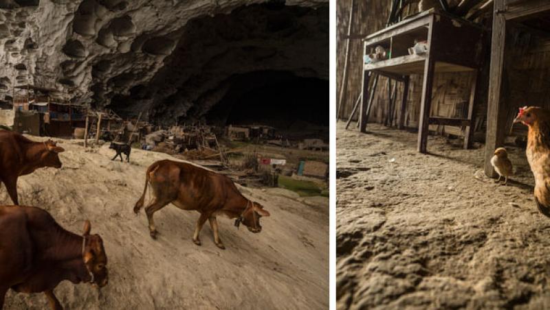 GALERIE FOTO: Un sat întreg locuiește într-o peșteră: copiii merg la școală, cresc vaci și au și un teren de baschet în cavernă!
