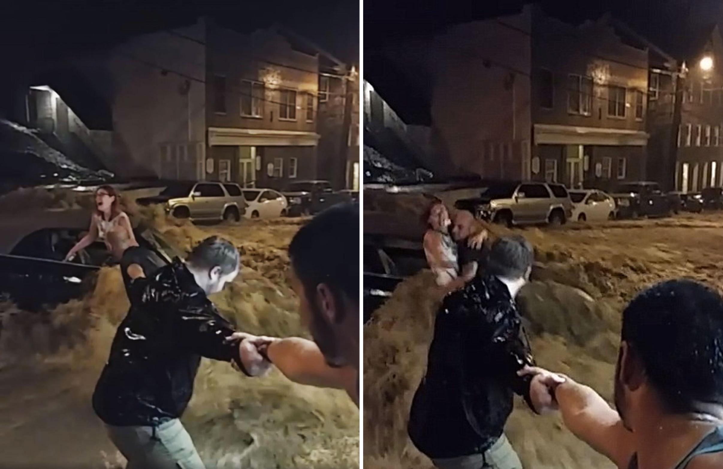 Lanț uman pentru salvarea unei șoferițe din mijlocul apelor. Imaginile sunt dramatice - VIDEO