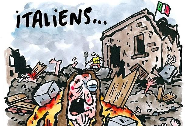 Charlie Hebdo, dat &icirc;n judecată de italienii din Amatrice, după ce a publicat caricaturile ofensatoare: "Este o insultă macabră, absurdă și de neconceput față de victime"