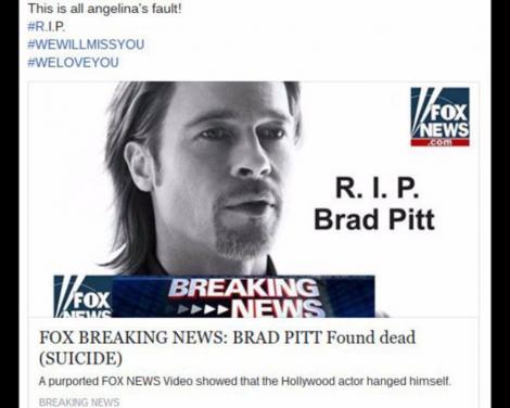Ştirea care face înconjurul lumii! Fox News:" Brad Pitt a murit”