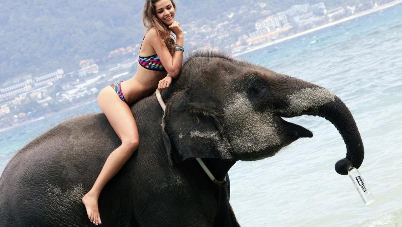 Galerie FOTO: O să ajungi tare-n trompă! Frumoasa şi elefantul, într-o şedinţă foto incendiară