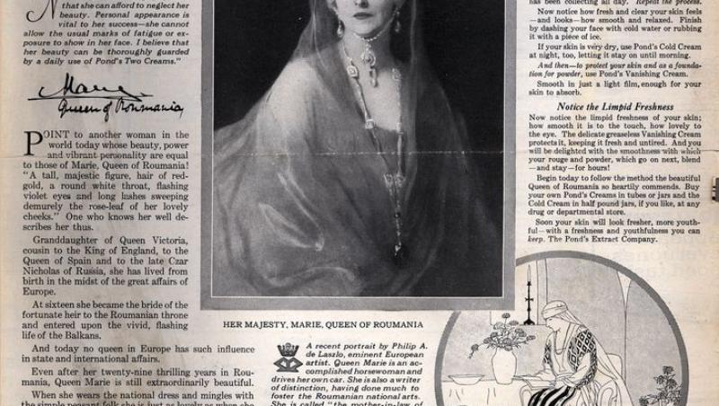 Regina Maria nu a fost doar „Mama Răniților”, ci și „cea mai frumoasă” femeie din regatele Europei. A apărut chiar și într-o reclamă la o cremă de față!