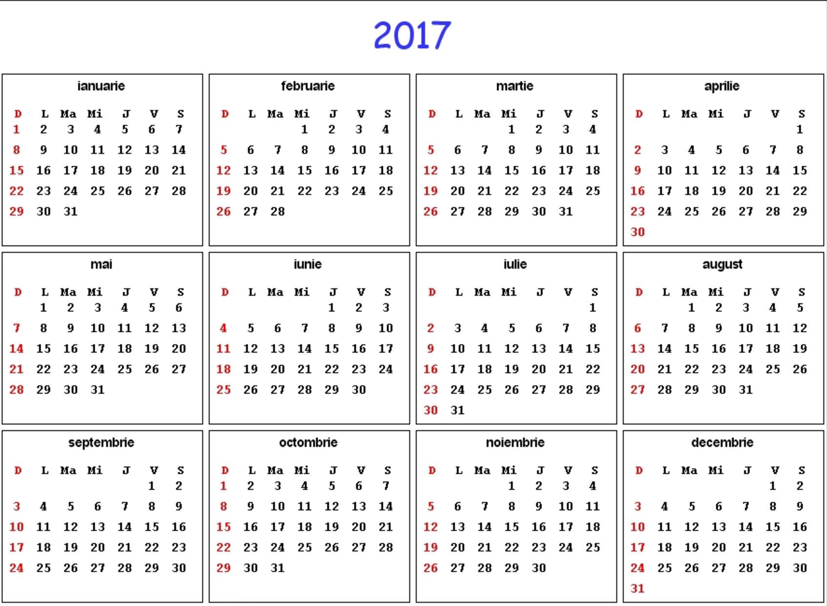 3 dintre cele 14 zile libere ale lui 2017 pica duminica :). Craciunul va fi intr-o luni!