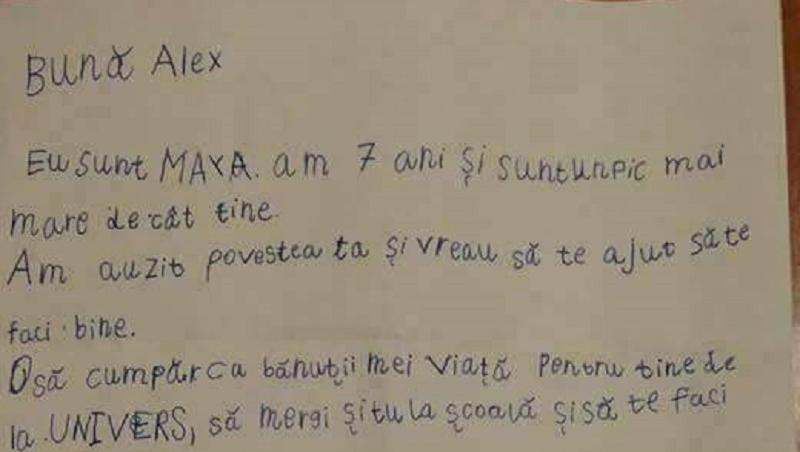Scrisoarea unei fetițe de șapte ani pentru un băiat bolnav de cancer: 