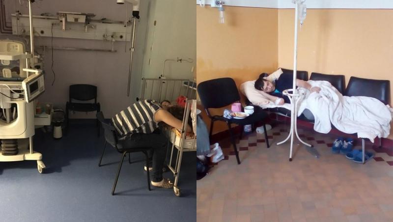 Fotografiile care ȘOCHEAZĂ România. Bolnavi internați PE HOLURI și femei dormind pe scaun în timp ce își păzesc copiii bolnavi!
