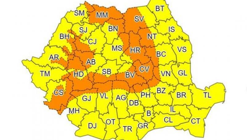 Vortexul POLAR a ajuns în România. Meteorologii au emis noi avertizări: cod GALBEN şi cod PORTOCALIU de vreme rea: viscol, ninsori şi temperaturi scăzute