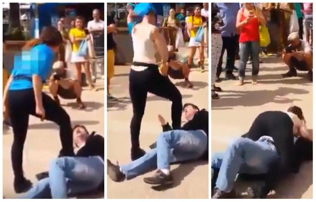 Video. O femeie a atacat un bărbat pe stradă, de faţă cu toată lumea. Ce s-a întâmplat după ce şi-a dat bluza jos