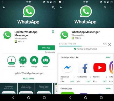Peste un milion de utilizatori Android au fost păcăliţi să instaleze o aplicaţie WhatsApp falsă
